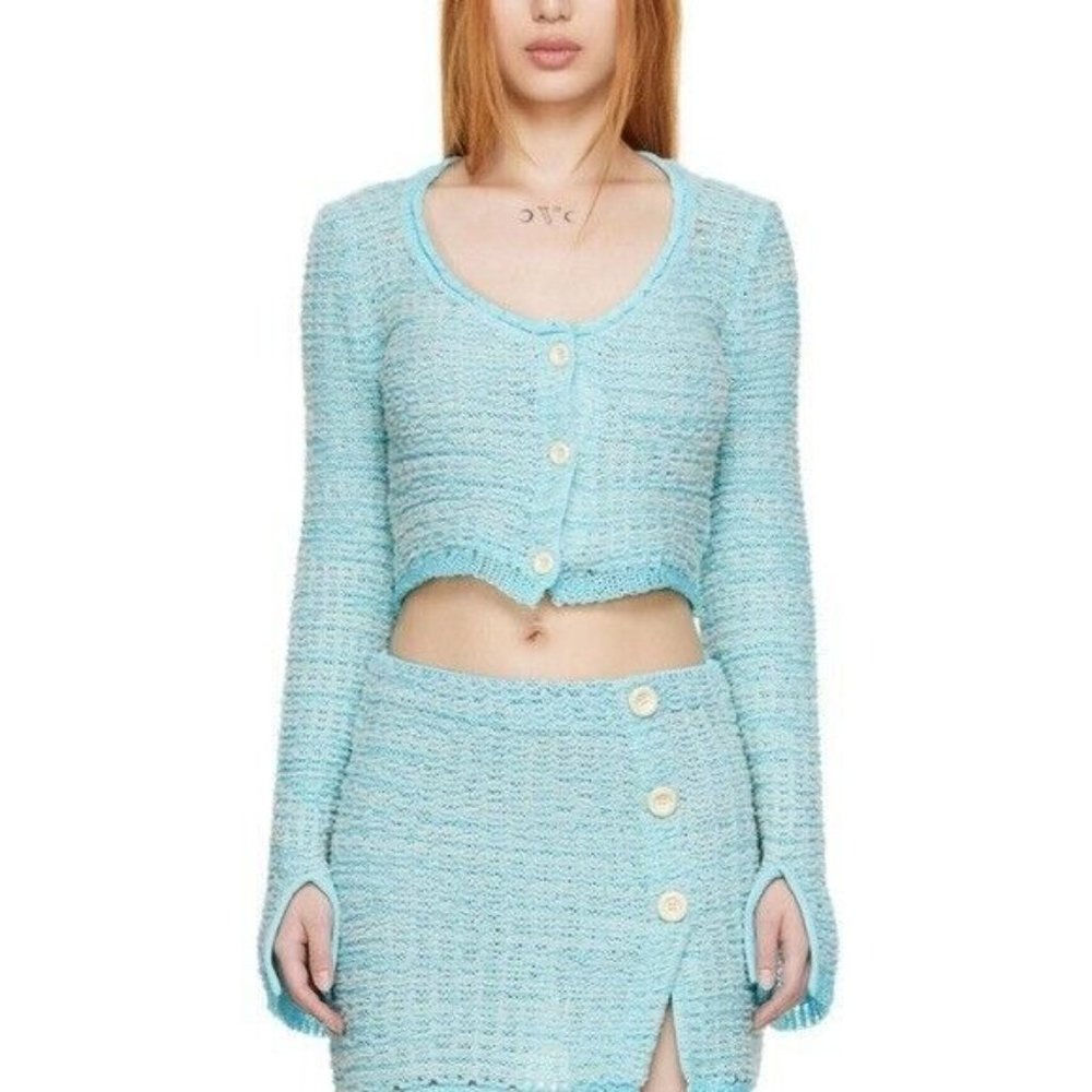 ACNE STUDIOS Blue Textured Cotton Weave Cardigan Blue XS NWT flaw - Picture 2 of 16